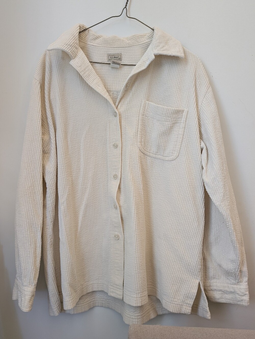 L.L.Bean Women's Large Cream Corduroy Shirt Jacket Oversized Button Up